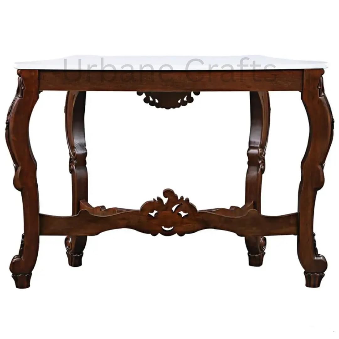 Urbane Crafts Wooden Carved Console Table | Solid Mango Wood, Walnut Brown | Decorative Table for Living Room, Hallway, Entryway, or Office | 48 x 34 x 15 Inches