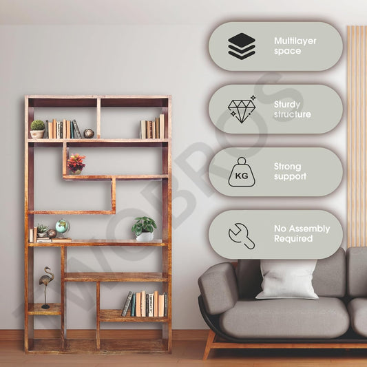 TWOBROS Urbane Crafts Solid Mango Wood Modern Display Book Rack for Home Office Use | Book Shelves Open Bookcase Showcase Stand | Display Unit Bookshelf for Home Library (Style - 3)
