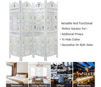 Urbane Crafts Handcrafted Wooden Room Divider & Living Room Partition Screen | 4-Panel Solid Mango Wood & MDF Privacy Screen with Intricate Carvings & Brass Bells | White Distressed Finish