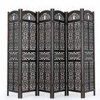 Urbane Crafts 6-Panel Solid Wood Room Divider Screen - 67" Tall Carved Folding Privacy Partition with 360° Swivel Hinges & Openwork Filigree Pattern (Dark Espresso)
