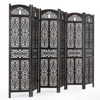 Urbane Crafts 6-Panel Solid Wood Room Divider Screen - 67" Tall Carved Folding Privacy Partition with 360° Swivel Hinges & Openwork Filigree Pattern (Dark Espresso)