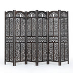 Urbane Crafts 6-Panel Solid Wood Room Divider Screen - 67" Tall Carved Folding Privacy Partition with 360° Swivel Hinges & Openwork Filigree Pattern (Dark Espresso)