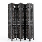 Urbane Crafts 6-Panel Solid Wood Room Divider Screen - 67" Tall Carved Folding Privacy Partition with 360° Swivel Hinges & Openwork Filigree Pattern (Dark Espresso)