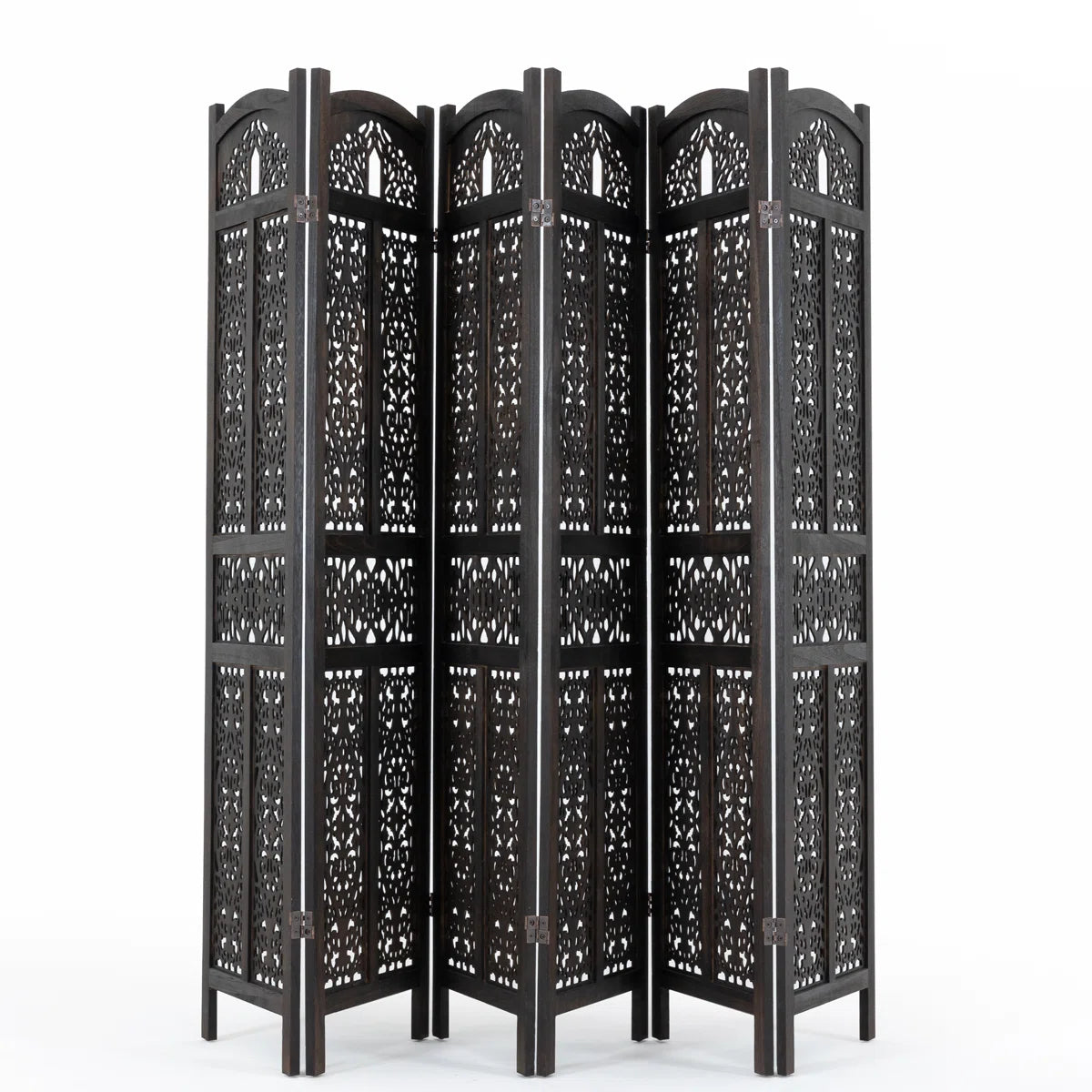 Urbane Crafts 6-Panel Solid Wood Room Divider Screen - 67" Tall Carved Folding Privacy Partition with 360° Swivel Hinges & Openwork Filigree Pattern (Dark Espresso)