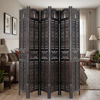 Urbane Crafts 6-Panel Solid Wood Room Divider Screen - 67" Tall Carved Folding Privacy Partition with 360° Swivel Hinges & Openwork Filigree Pattern (Dark Espresso)