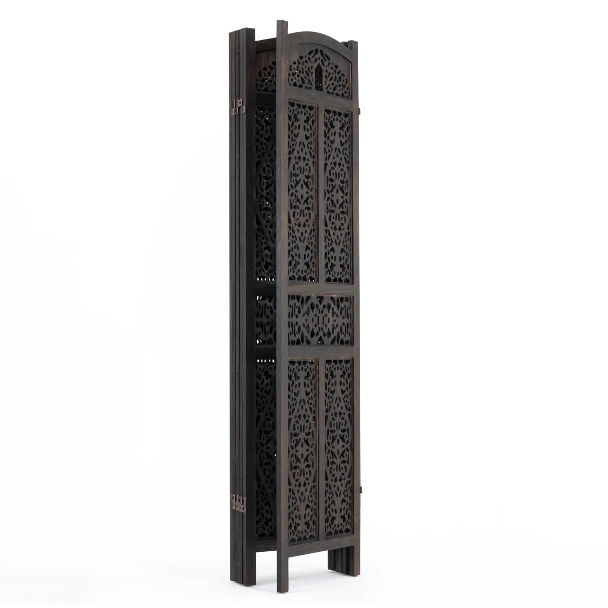 Urbane Crafts 6-Panel Solid Wood Room Divider Screen - 67" Tall Carved Folding Privacy Partition with 360° Swivel Hinges & Openwork Filigree Pattern (Dark Espresso)