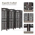 Urbane Crafts 6-Panel Solid Wood Room Divider Screen - 67" Tall Carved Folding Privacy Partition with 360° Swivel Hinges & Openwork Filigree Pattern (Dark Espresso)
