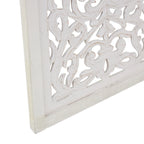 Urbane Crafts Hand-Carved 3-Panel Wood Room Divider, 69" H Whitewashed Folding Privacy Screen, Intricate Floral Openwork Partition Wall for Bedroom, Living Room & Home Office