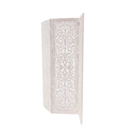 Urbane Crafts Hand-Carved 3-Panel Wood Room Divider, 69" H Whitewashed Folding Privacy Screen, Intricate Floral Openwork Partition Wall for Bedroom, Living Room & Home Office