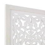 Urbane Crafts Hand-Carved 3-Panel Wood Room Divider, 69" H Whitewashed Folding Privacy Screen, Intricate Floral Openwork Partition Wall for Bedroom, Living Room & Home Office