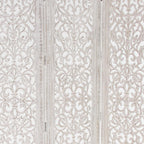 Urbane Crafts Hand-Carved 3-Panel Wood Room Divider, 69" H Whitewashed Folding Privacy Screen, Intricate Floral Openwork Partition Wall for Bedroom, Living Room & Home Office