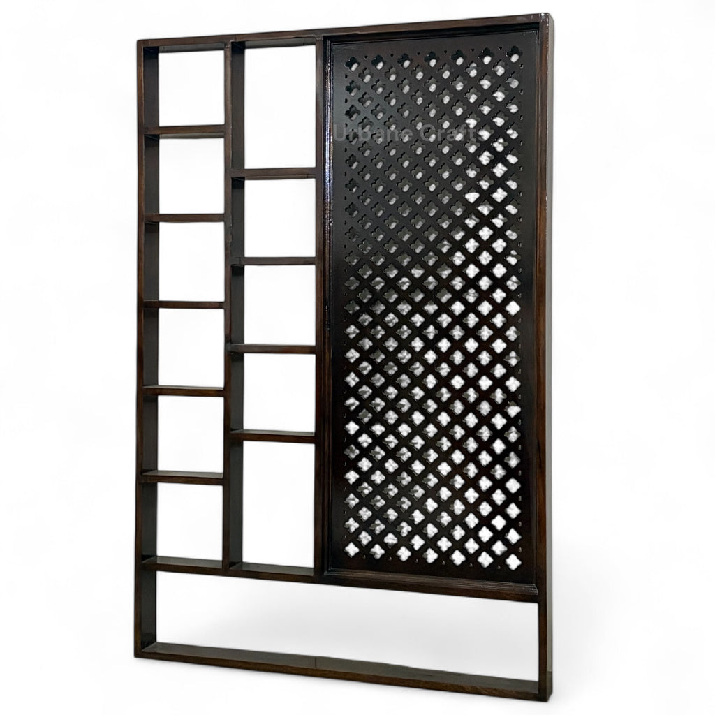 Handcrafted Solid Mango Wood Room Divider & Multi-Tier Display Bookshelf