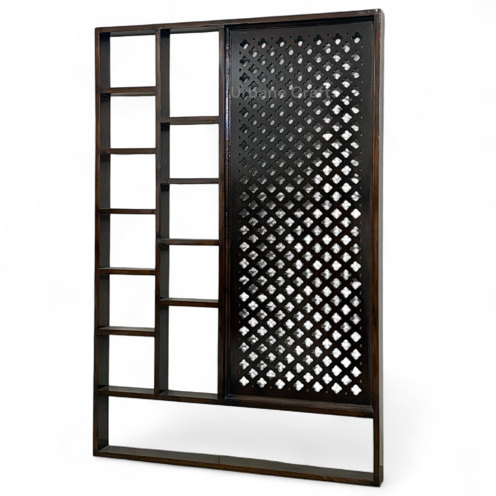 Handcrafted Solid Mango Wood Room Divider & Multi-Tier Display Bookshelf