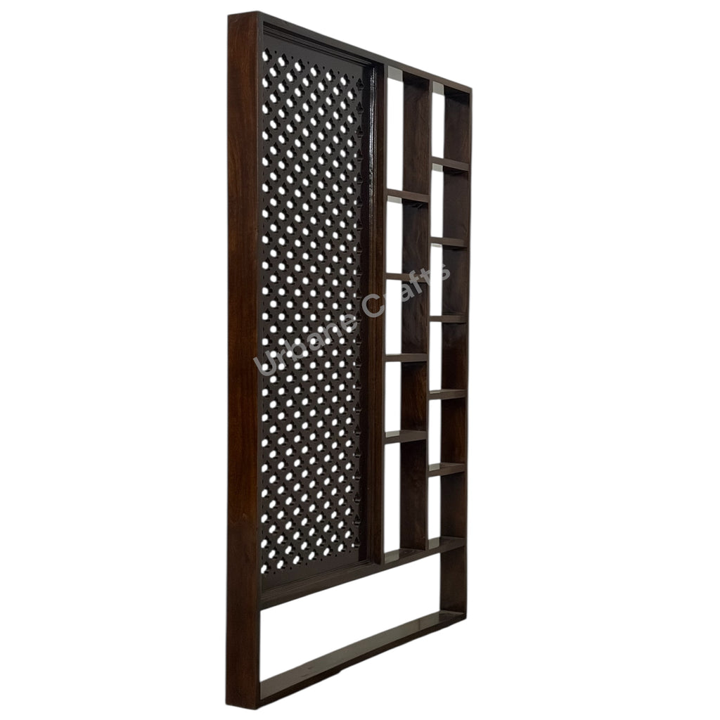 Handcrafted Solid Mango Wood Room Divider & Multi-Tier Display Bookshelf