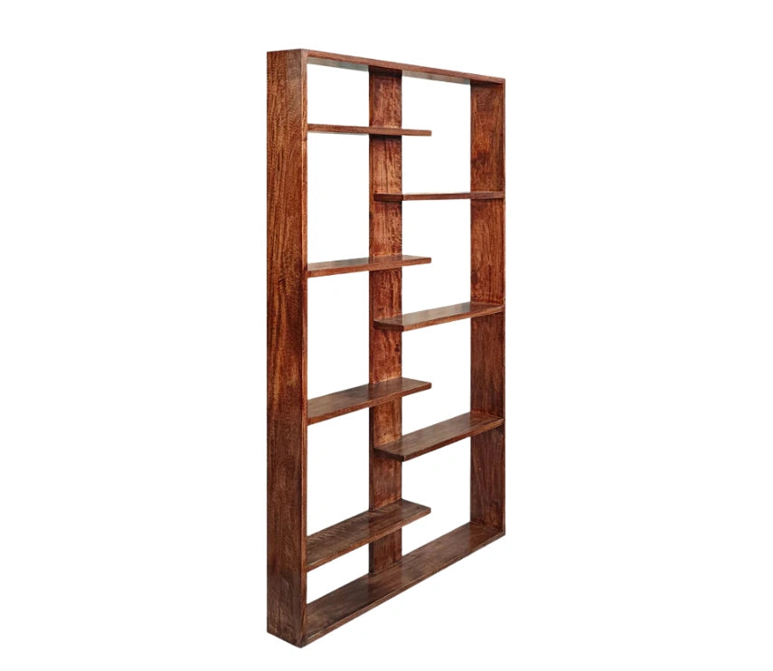 Handcrafted Solid Mango Wood Room Divider & Multi-Tier Display Bookshelf