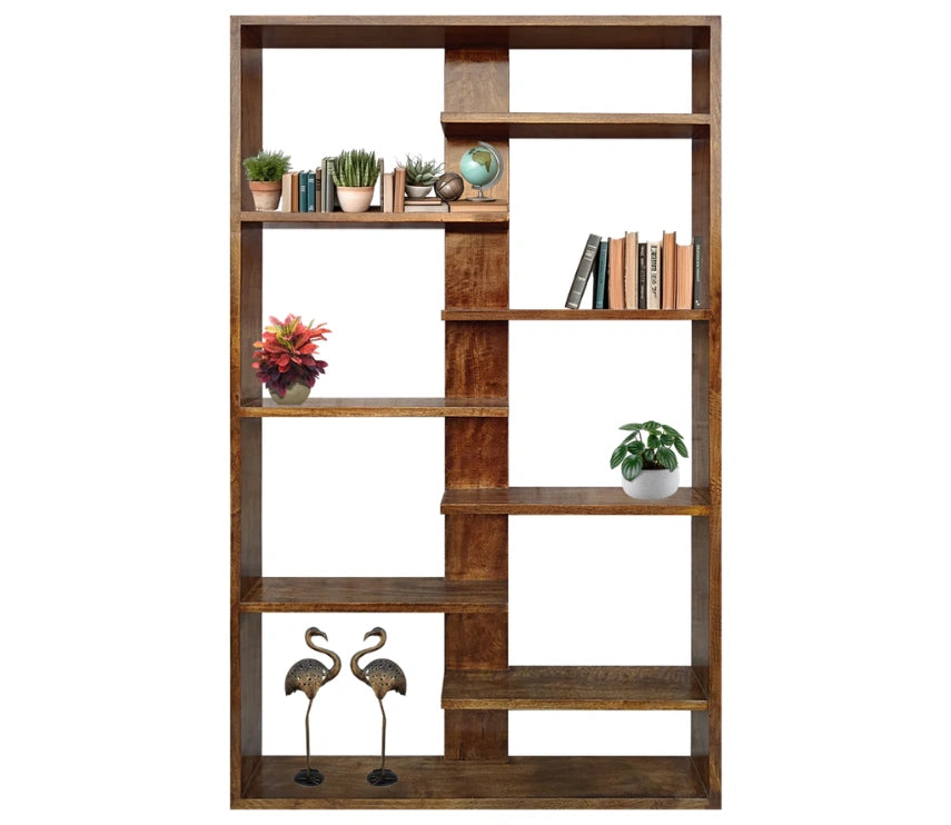 Handcrafted Solid Mango Wood Room Divider & Multi-Tier Display Bookshelf