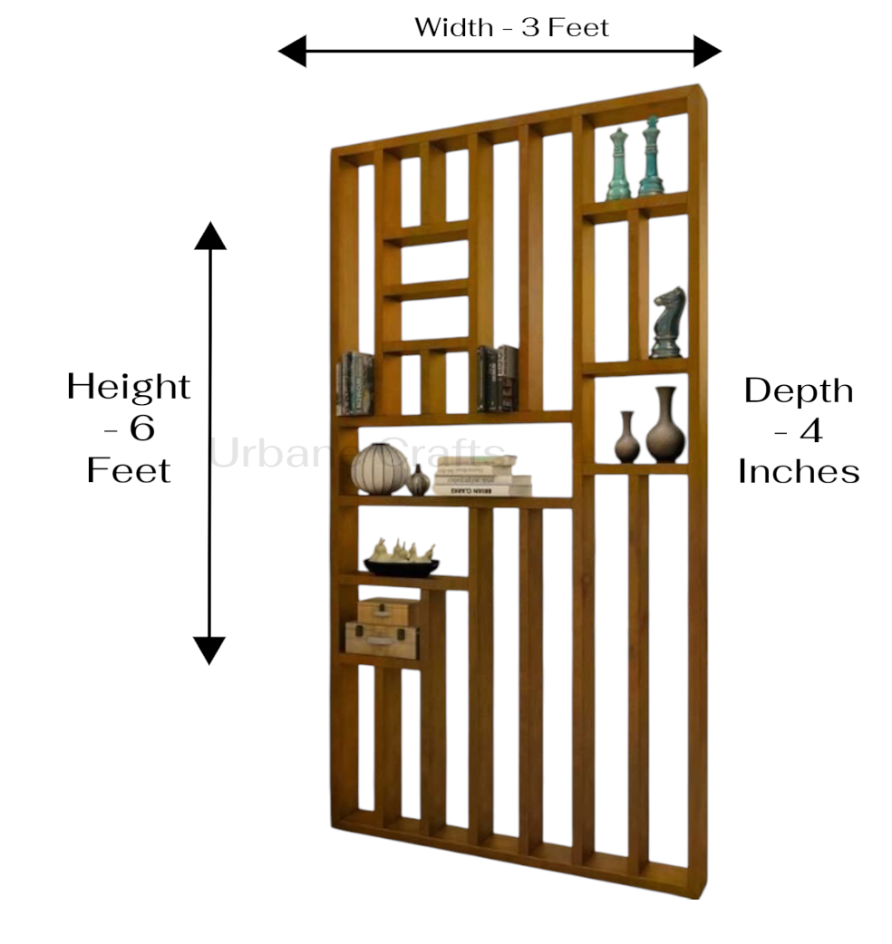 Handcrafted Solid Mango Wood Room Divider & Multi-Tier Display Bookshelf