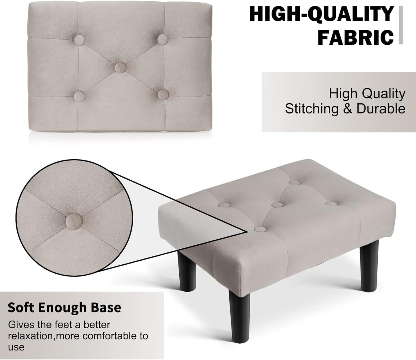 Urbane Crafts Footstool Rectangle Ottoman,Velvet Soft Footrest Ottoman with Wood Legs,Sofa Footrest Extra Seating for Living Room Small Stool for Living Room Couch Pets (Grey)