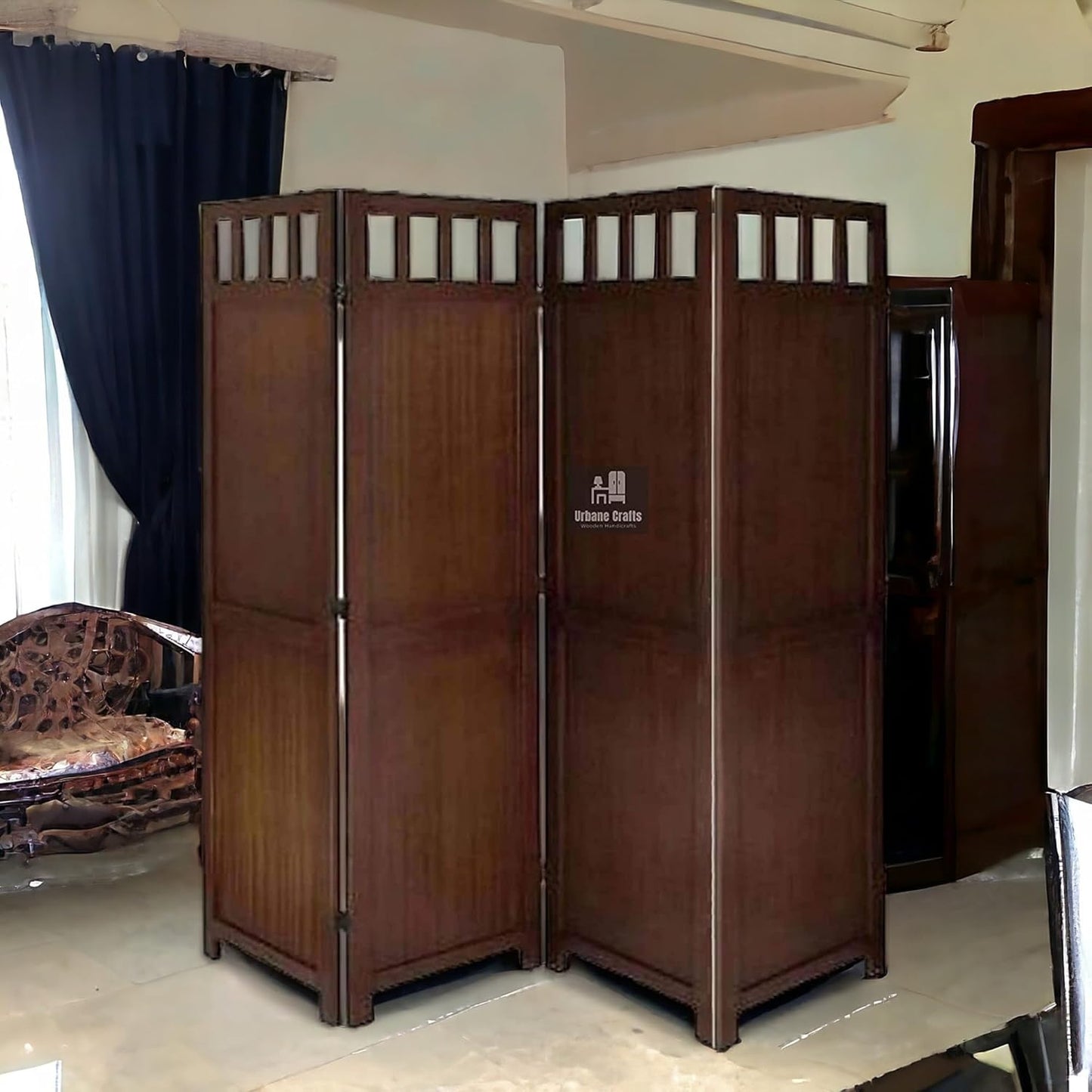 Urbane Crafts Wooden Partition Screen/Room Divider Traditional Handicrafts Plain Pattern 6Ft Height (2 Panel) (4 Panel)