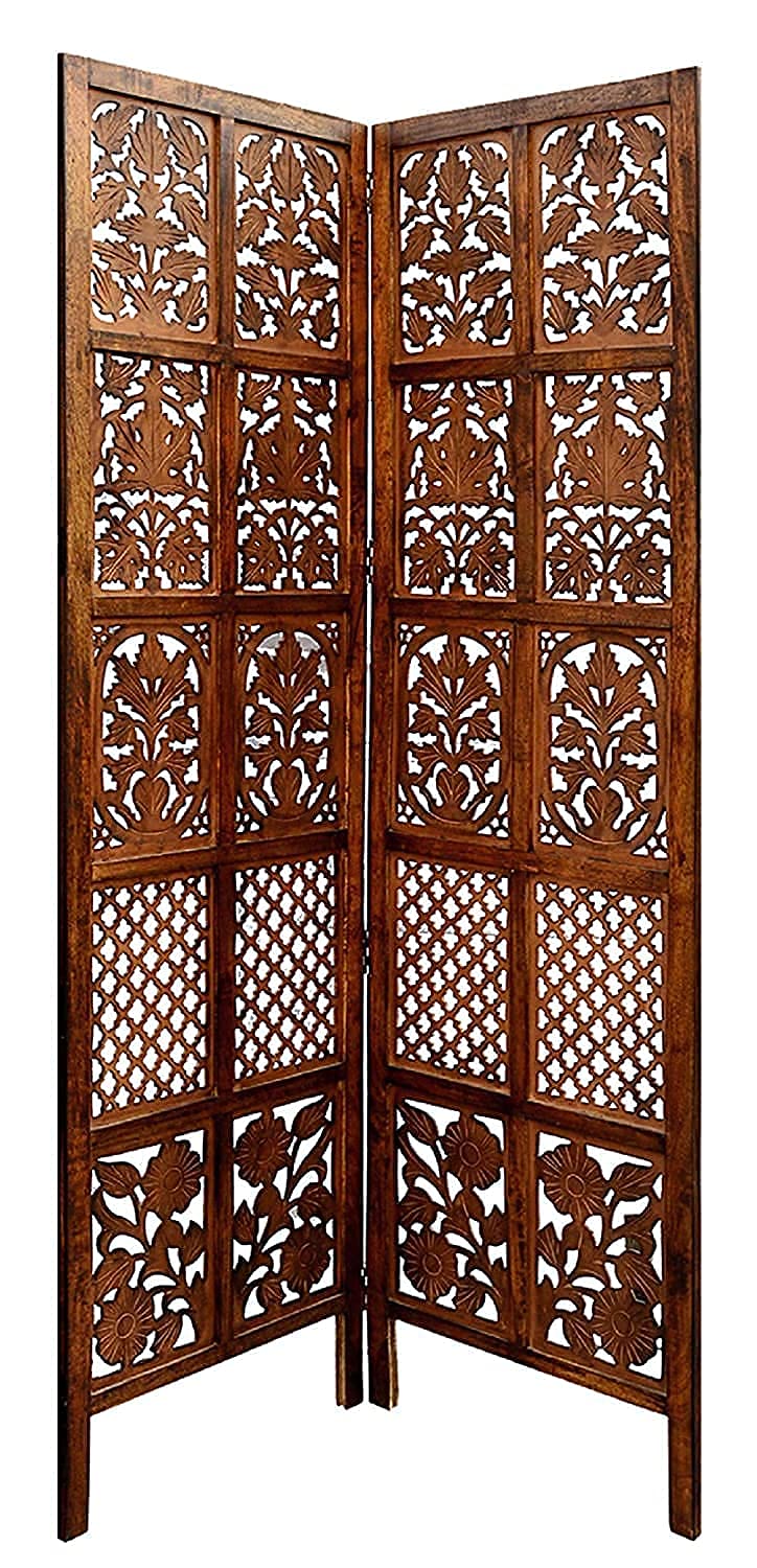 Urbane Crafts Wooden Room Partition/Screen/Room Divider/Room Separator Burnt Wood Finish (Hand Buffing) Frame Traditional Handicrafts 6Ft Height