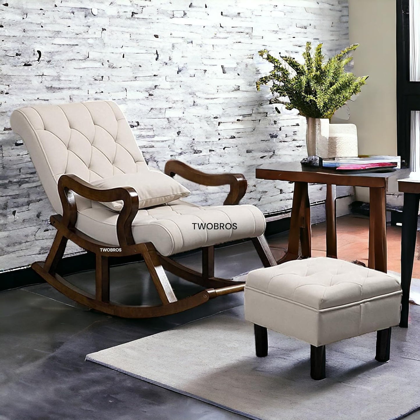 Urbane Crafts Handmade Wooden Rocking Chair/Relax Chair with Cushion Comfort and Footrest for Adults for Reading/Relaxing for Home