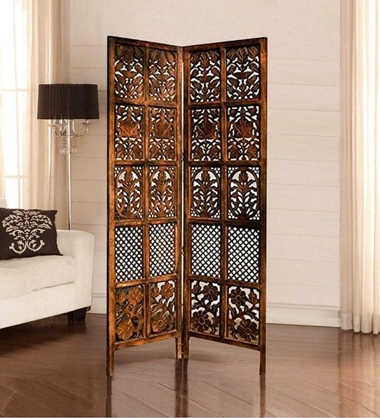Urbane Crafts Wooden Room Partition/Screen/Room Divider/Room Separator Burnt Wood Finish (Hand Buffing) Frame Traditional Handicrafts 6Ft Height