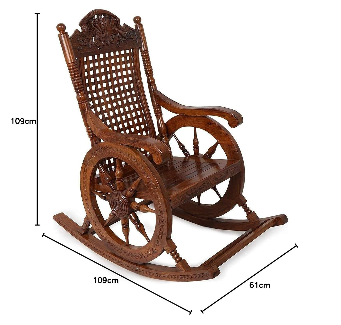 Click to see full view   VIDEO     Urbane Crafts Handmade Wooden Rocking Chair/Relax Chair with Cushion Comfort and Footrest for Adults for Reading/Relaxing for Home (Sheesham Wood) (Brown)