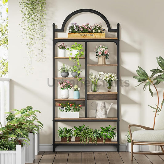 Urbane Crafts 71 inch Tall Bookshelf, 8-Tier Industrial ArchedBookcase, Open Display Storage Shelf for Living Room, Bedroom, Home Office, Rustic Brown